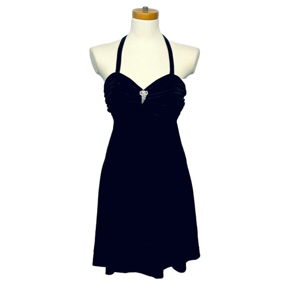 Vintage Pat Richards Little Black Velvet Dress w Rhinestone Sparkle Detail M USA - Picture 1 of 6
